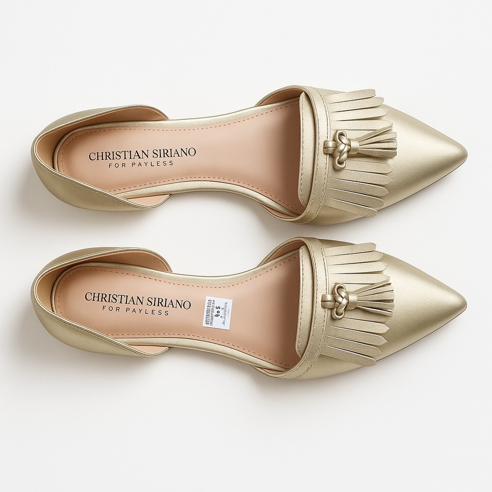 Christian Siriano Metallic Gold Pointed Fringe D'Orsay Flats
